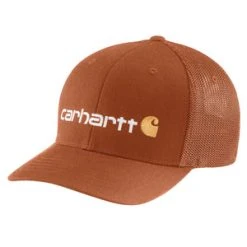 'Carhartt' Men's Rugged Flex Fitted Canvas Mesh-Back Logo Graphic Cap - Burnt Sienna
