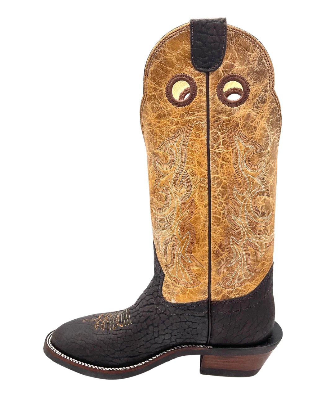 'Hondo Boots' Men's 14" Nubuck Bullhide Western Round Toe - Chocolate Brown / Tan 8 'Hondo Boots' Men's 14" Nubuck Bullhide Western Round Toe - Chocolate Brown / Tan - Image 6