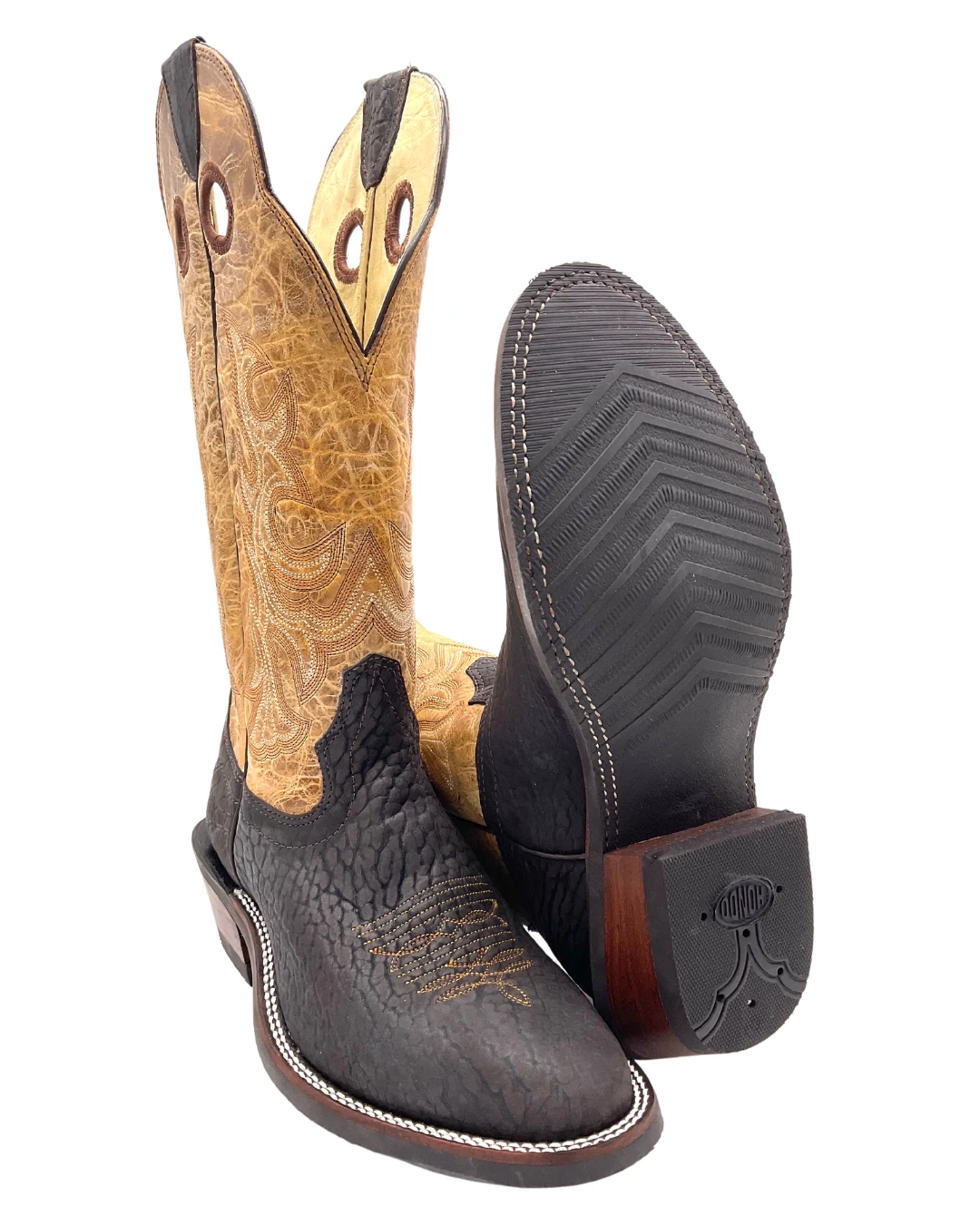 'Hondo Boots' Men's 14" Nubuck Bullhide Western Round Toe - Chocolate Brown / Tan 5 'Hondo Boots' Men's 14" Nubuck Bullhide Western Round Toe - Chocolate Brown / Tan - Image 3