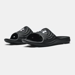 'Under Armour' Men's Locker IV Slide Sandal - Black / Black / White -Ariat Shop 3023758 001 PAIR 1024x1024@2x