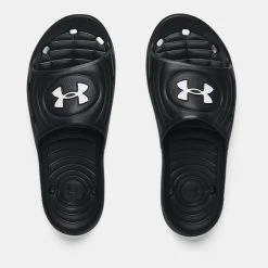 'Under Armour' Men's Locker IV Slide Sandal - Black / Black / White -Ariat Shop 3023758 001 TOE 1024x1024@2x