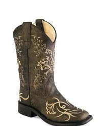 'Old West' Child's Western Corona Embroidered Square Toe - Charcoal