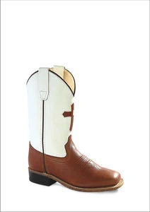 'Old West' Child's Corona Cross Square Toe - Pecan / White 3 'Old West' Child's Corona Cross Square Toe - Pecan / White
