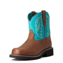 'Ariat' Youth Fatbaby Heritage Round Toe - Brown / Turquoise -Ariat Shop F21 YTH WEST 10038376 3 4 front 1024x1024@2x