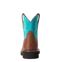 'Ariat' Youth Fatbaby Heritage Round Toe - Brown / Turquoise -Ariat Shop F21 YTH WEST 10038376 heel 1024x1024@2x