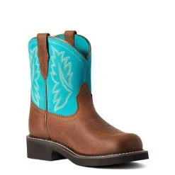 'Ariat' Youth Fatbaby Heritage Round Toe - Brown / Turquoise -Ariat Shop F21 YTH WEST 10038376 medial 1024x1024@2x