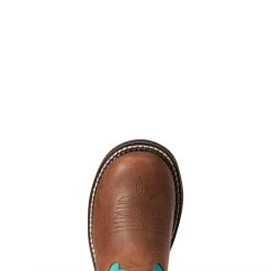 'Ariat' Youth Fatbaby Heritage Round Toe - Brown / Turquoise -Ariat Shop F21 YTH WEST 10038376 toe 1024x1024@2x