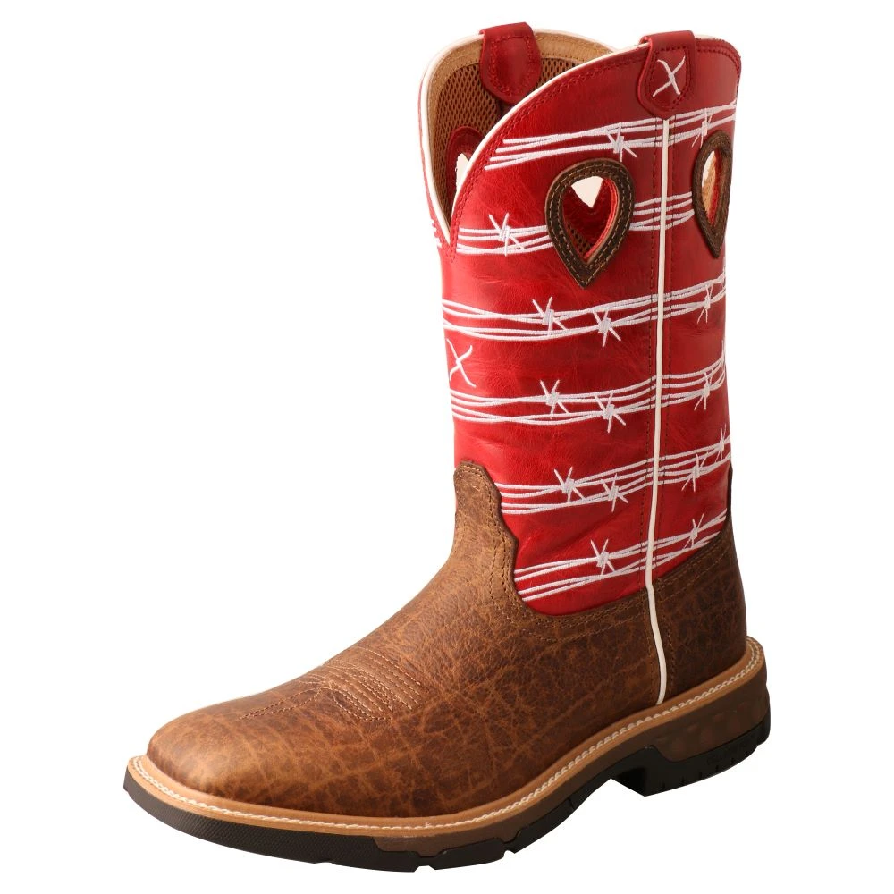Twisted X Boots 'Twisted X' Men's 12" Western Work Square Toe - Distressed Saddle / Ruby Red 3 Twisted X Boots 'Twisted X' Men's 12" Western Work Square Toe - Distressed Saddle / Ruby Red
